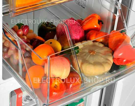 Передвижной разделитель в отделении CrispFresh для фруктов и овощей
